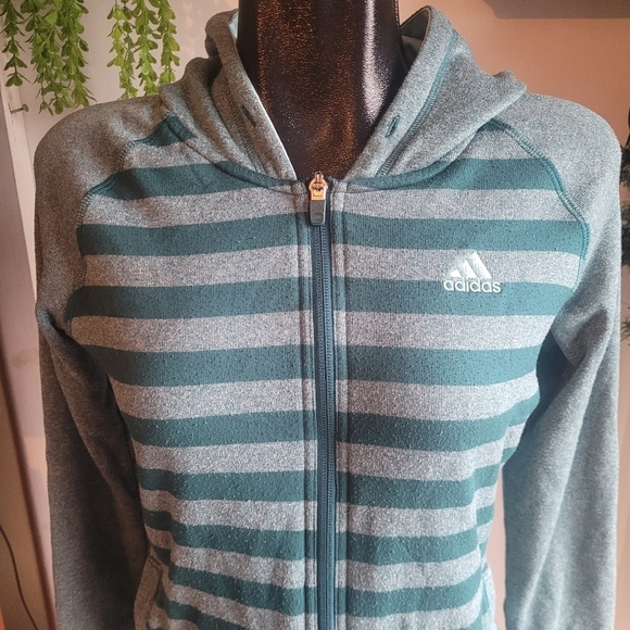 Adidas Green Striped Zip Up Hoodie S - Picture 2 of 7